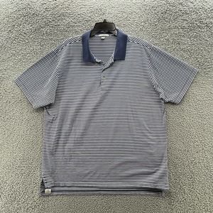 Peter Millar Polo Shirt Mens XXL Blue Striped Crown Cotton Casual Pullover Top